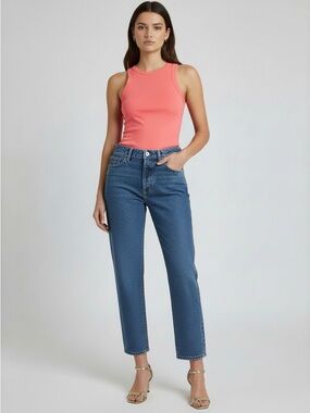 Goldsign Straight-Leg Mid-Blue Jeans. Size 24